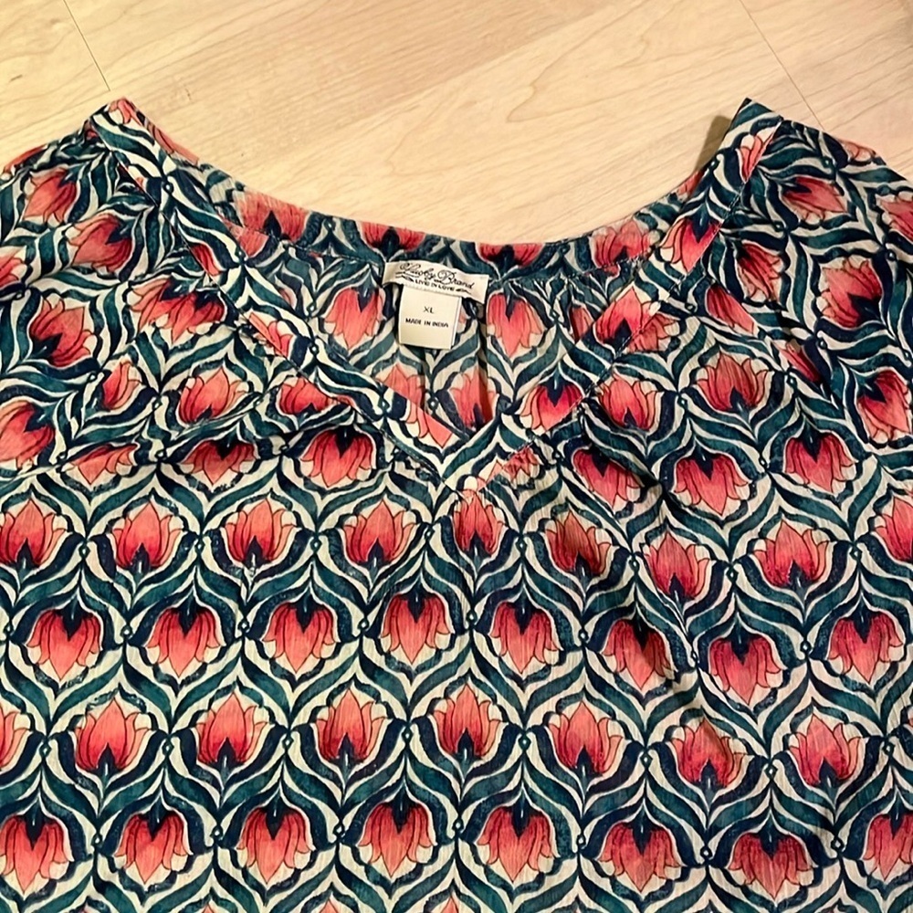 Lucky Brand Popover Blouse Top Boho Floral 3/4 Sleeve Size XL - Picture 2 of 8